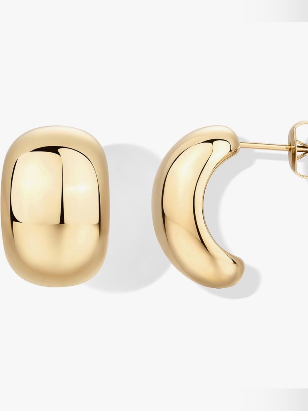 New 14k Gold Plated Gold Polished Dome Hoop Stud Earrings